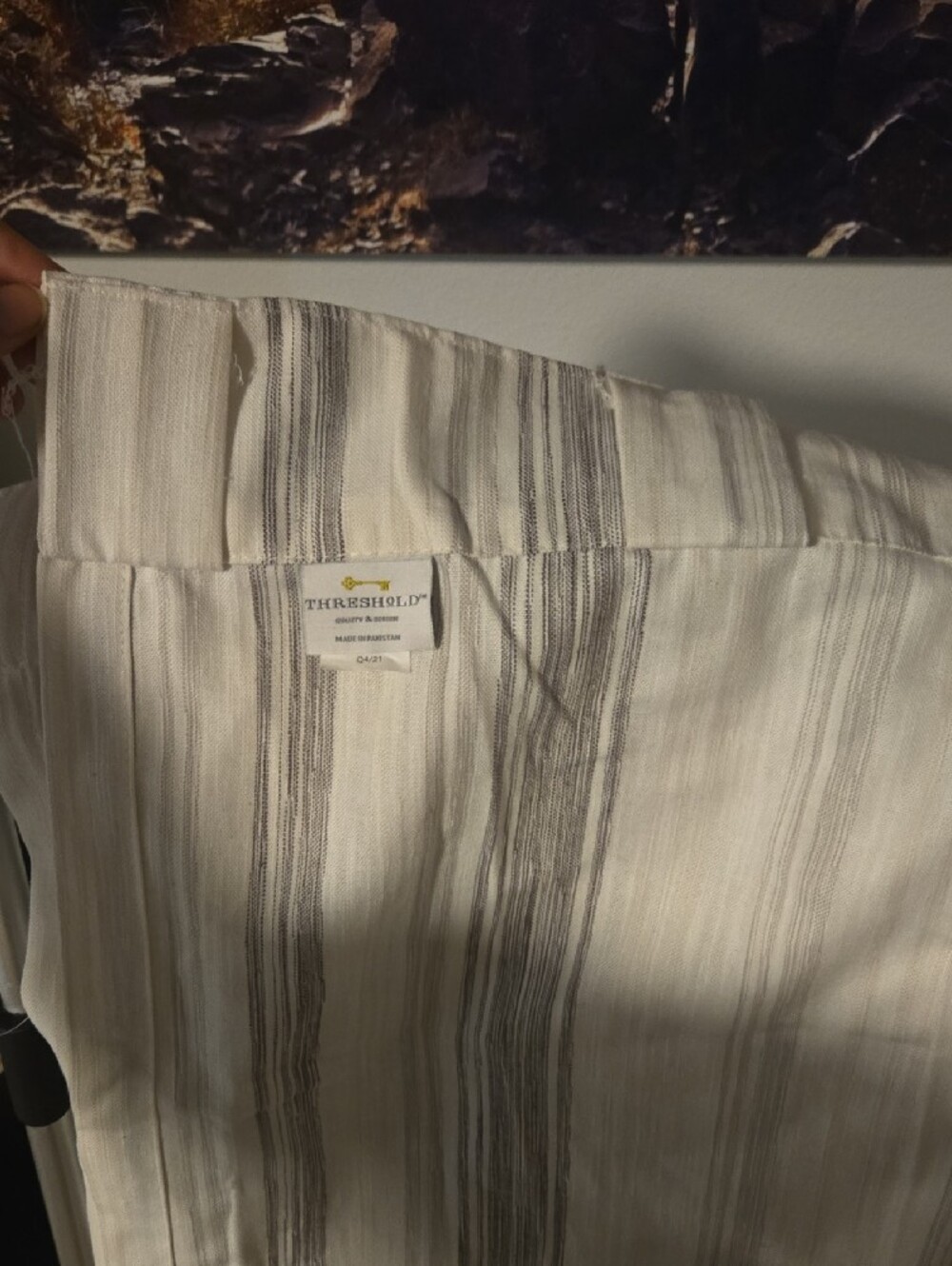 Threshold Striped Curtain Panel in Cream and Gray - Picture 6 of 15